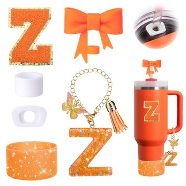 Imagem de Conjunto de 6 peças de acessórios de copo Stanley laranja adequado para Stanley Cup 850.5 g 1,134 g, incluindo tampa à prova de derramamento, bota de silicone brilhante, topo de palha em forma de laço