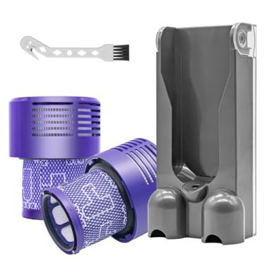 Imagem de Estação de ancoragem e 2 pacotes de filtros de vácuo compatíveis com aspirador de pó sem fio Dyson V10, suporte de suporte de acessórios de parede e 2 pacotes de filtros de vácuo peças de reposição