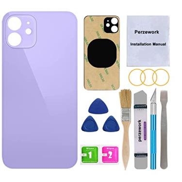Imagem de Perzework Substituição de vidro traseiro OEM para iPhone 12 Mini 5,4 polegadas (roxo) com kit de ferramentas de reparo