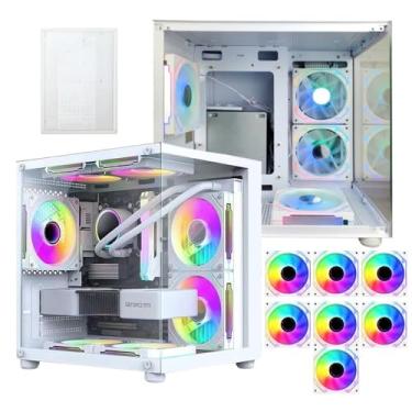 Imagem de Gabinete Pc Gamer Aquário Branco Com 7 Fans Rgb Inclusas Vidro Temperado Para Placa Micro Atx