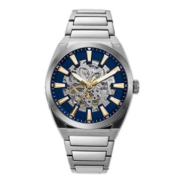 Imagem de Fossil Relógio masculino automático mecânico de aço inoxidável Everett, Prata/azul, Relógio automático