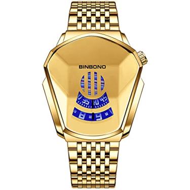 Imagem de Gosasa Relógio de pulso simples moderno legal masculino casual à prova d'água de aço inoxidável quartzo forma geométrica relógio digital masculino criativo, Dourado