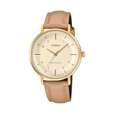 Imagem de Casio LTP-VT03GL-4B Relógio analógico feminino minimalista dourado bege com mostrador côncavo em forma de côncavo com 3 ponteiros, Bege
