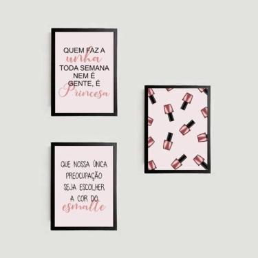 Imagem de Kit 3 Quadros Decorativos Esmalteria 33X24Cm - Com Vidro