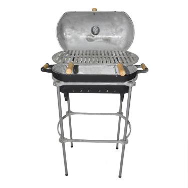 Imagem de Churrasqueira Alumínio Fundido A Bafo Preta Pé E Suporte