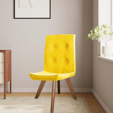 Imagem de Cadeira De Jantar Drop Com Botão Base Giratória Freijó Corino Amarelo - Amey Decor