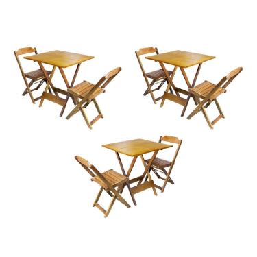 Imagem de Kit 3 Conjuntos De Mesa Dobravel Com 2 Cadeiras De Madeira 70X70 Para Restaurante E Bar - Mel