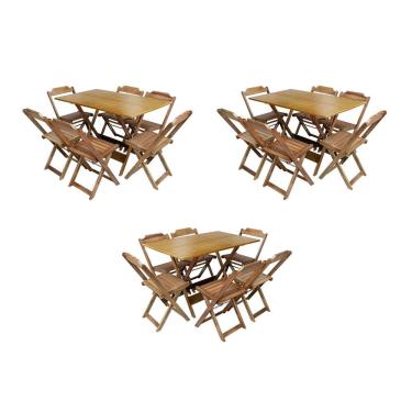 Imagem de Kit 3 Jogos De Mesa Dobravel Com 6 Cadeiras De Madeira 120X70 Para Restaurante E Bar - Mel