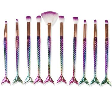Imagem de Pincel Sereia Kit 10 Peças Mermaid Sombra Corretivo