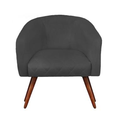 Imagem de Poltrona Bianca Com Tressê Suede Pés Palito Castanho - D'rossi Cor Grafite