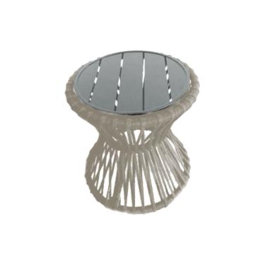 Imagem de Mesa De Centro Sol Em Corda Náutica E Base Em Alumínio Cinza 50cm Areia - Cor: Bege