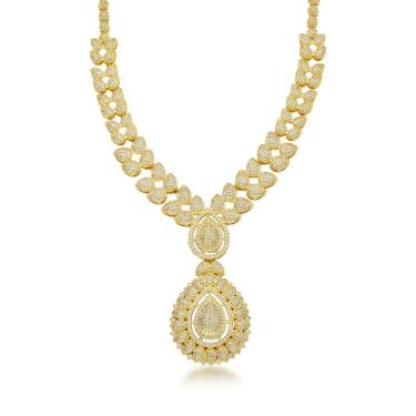 Imagem de Colar Festa Luxuoso Cravejado Em Zirconias Banhado A Ouro 18k - 50cm