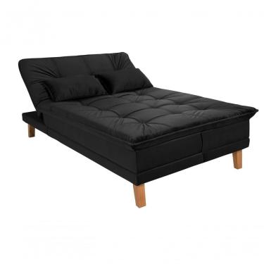 Imagem de Sofá Cama Berlim 3 Lugares Império Reclinável Casal Pés Madeira Com Banqueta Suede Preto 381