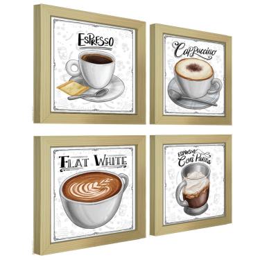 Imagem de Quadro Decorativo Café Expresso Padaria Cozinha 12X12Cm 2 Titulo Moldura Marfim Listrado