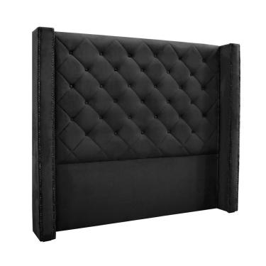 Imagem de Cabeceira Vicenza 114cm Solteiro para Cama Box em Veludo com Estrutura de Madeira Preto...