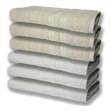 Imagem de 6 Toalhas Grande Felpudas E Grossa 80x150 Branco+bege