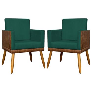 Imagem de Kit 2 Poltronas Decorativas Lis Corino e Pé Palito 30cm - Verde Suede Corino