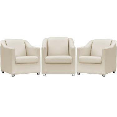 Imagem de Kit 3 Poltronas Mila Corino Cores Pé De Plástico Cromado - Bege Corino