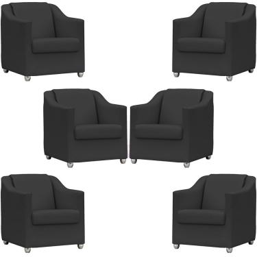 Imagem de Kit 6 Poltronas Mila Corino Cores Pé De Plástico Cromado - Preto Corino