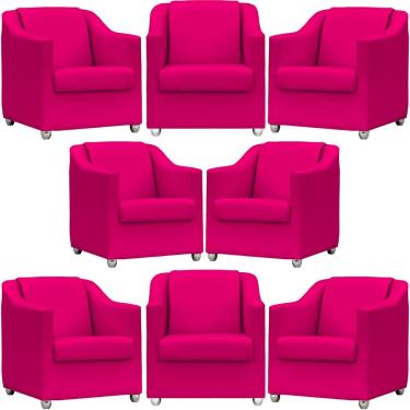 Imagem de Kit 8 Poltronas Mila Corino Cores Pé De Plástico Cromado - Pink Corino