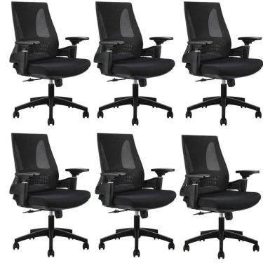 Imagem de Kit Com 6 Cadeiras Office Diretor Toledo Com Braços 3d Office Nr17 Preto
