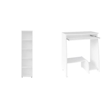 Imagem de Kit 2 Peças Com Escrivaninha Com Tampo Portátil E Estante 5 Prateleiras Branco