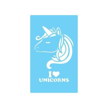 Imagem de Stencil De Parede Tamako I Love Unicorns - 55X90Cm - Ref 372 - Stencil