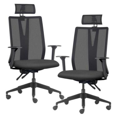 Imagem de Kit 2 Cadeiras Escritório Giratória Presidente Flow F02 Base Preta Sintético Preto - Lyam Decor