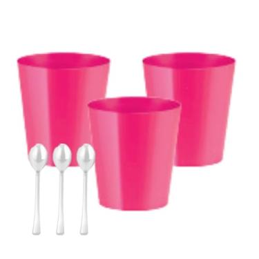 Imagem de Kit 30 Copinhos de Doce Neon Brilha na Luz Negra 25 ml + 30 Colherzinhas (Rosa)