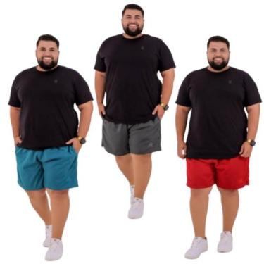 Imagem de Kit com 3 Short Tactel Masculino Plus Size Elastano Bermuda G1 ao G4 -