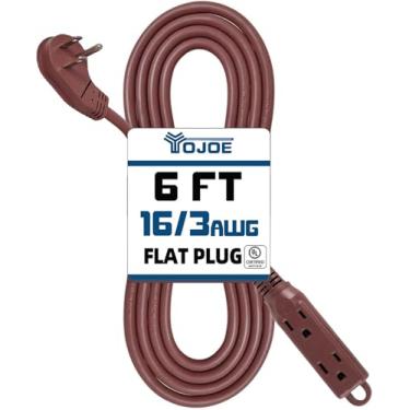 Imagem de yojoe Extensor De Tomada Com Plugue Plano Para Uso Interno, 3 Tomadas, 1,8 M, 13 A, Cabo Marrom Resistente Calibre 16, 16/3 Sjtw, Certificado Pela Ul
