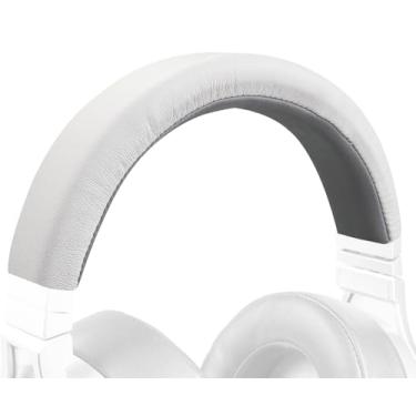 Imagem de SOULWIT Capa De Couro Proteico Para Fones Ouvido Gamer Corsair Virtuoso Rgb Wireless Xt Se, Peça Reposição Suporte Alça Cabeça - Branco E Cinza