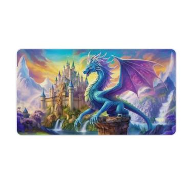 Imagem de ANMOGID Tapete de mouse grande para mesa acessórios de computador organizadores de escritório para jogos suprimentos de decoração essenciais almofadas de teclado para mesa borracha dragão castelo roxo