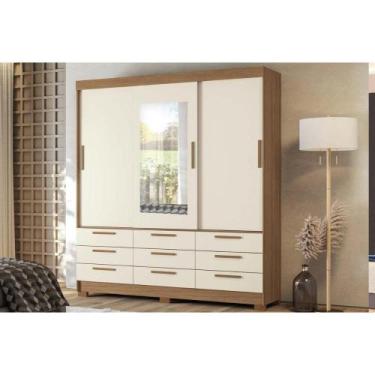 Imagem de Guarda Roupa Casal 3 Portas de Correr (1 c/ Espelho) e 9 Gavetas c/ Pé