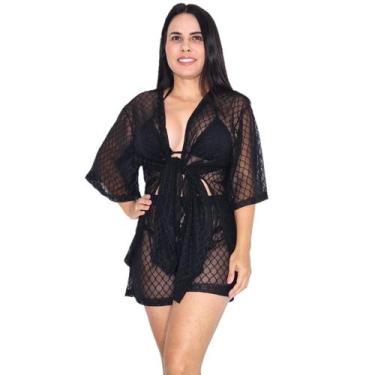 Imagem de Saída de praia conjunto kimono camisão + shorts texturizado - Tropican