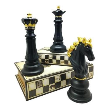 Imagem de kit 3 peças de Enfeite de porcelana de xadrez 18cm - TENDA, Preto