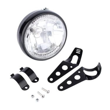 Imagem de Qiilu 7 faróis de motocicleta, 12 V H4 35 W Farol de LED redondo universal para motocicleta com suporte preto (luz amarela)
