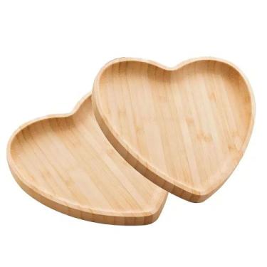Imagem de Kit 2 Travessa Coração Bambu 12,5cm Class Home Bandeja