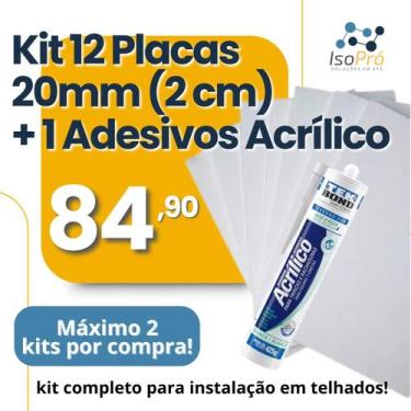 Imagem de Kit 12 placas isopor 20mm 1 tubo de adesivo acrílica tekbond kit compl