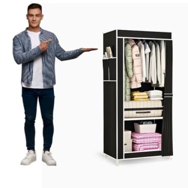 Imagem de ManiaCerta - Armário organizador de roupas solteiro Guarda Roupa Solteiro Dobrável, Individual, Armário Organizador de Roupas com 1 Porta, Multiuso com Bolsos Laterais - Preto