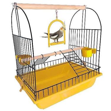 Imagem de Gaiola tripla para papagaio com pescoço em anel (Amarelo)