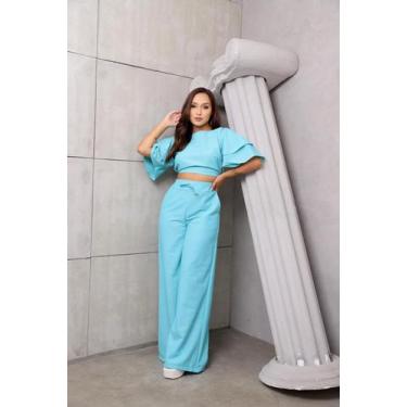 Imagem de Conjunto cropped e calça lindo - Samis store, Azul, unico