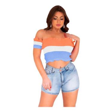 Imagem de Cropped Blusa Ciganinha Ombro Babado Tricot Verão - EUC STORE, Laranja