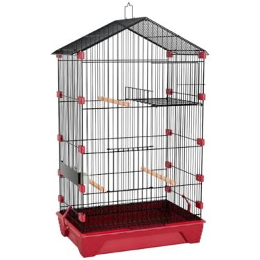 Imagem de Gaiola de plástico de malha fina com trava para papagaios (Preto+Vermelho)