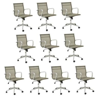 Imagem de Conjunto 10 Cadeiras de Escritório Presidente Giratória Sevilha Baixa Tela Dourado