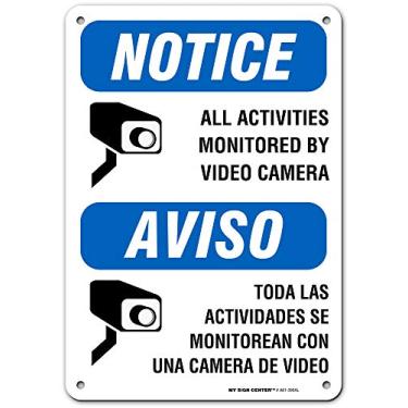 Imagem de Aviso de todas as atividades monitoradas por placa de câmera de vídeo - segurança de vigilância por vídeo - 25,4 cm x 17,8 cm - alumínio livre de ferrugem .040 - protegido contra UV e à prova de intempéries - inglês e espanhol - A81-390AL