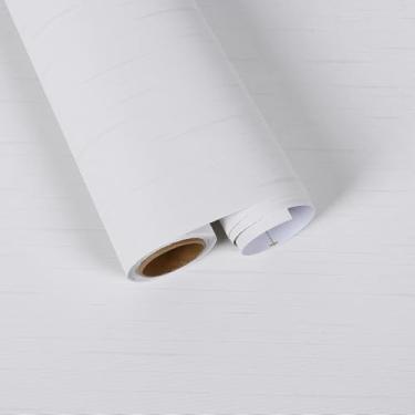 Imagem de FANCYEASY Papel de parede branco pano de grama texturizado papel de parede 40 cm x 299 cm papel de contato branco removível autoadesivo para armários à prova d'água moderno listrado filme de vinil