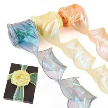Imagem de Spritewelry 3 rolos de fitas de organza iridescentes brilhantes fita de chiffon transparente brilhante 60 mm fita de artesanato para artesanato, buquês, festa de casamento, embrulho de presente