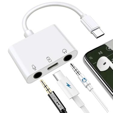 Imagem de Adaptador USB C para microfone para transmissão ao vivo tipo C para microfone e adaptador de fone de ouvido de 3,5 mm com porta de carregamento USB C áudio e divisor de microfone compatível com iPhone