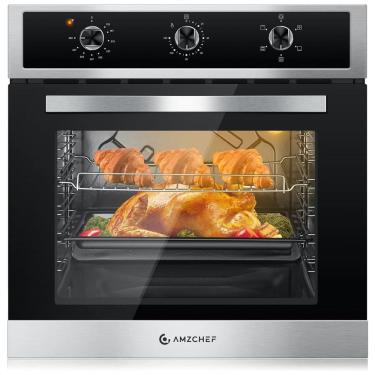 Imagem de Forno de Parede Elétrico AMZCHEF 61cm, 75 litros com Assador Giratório de 360°, Controle de Temperatura Preciso e Design em Aço Inoxidável